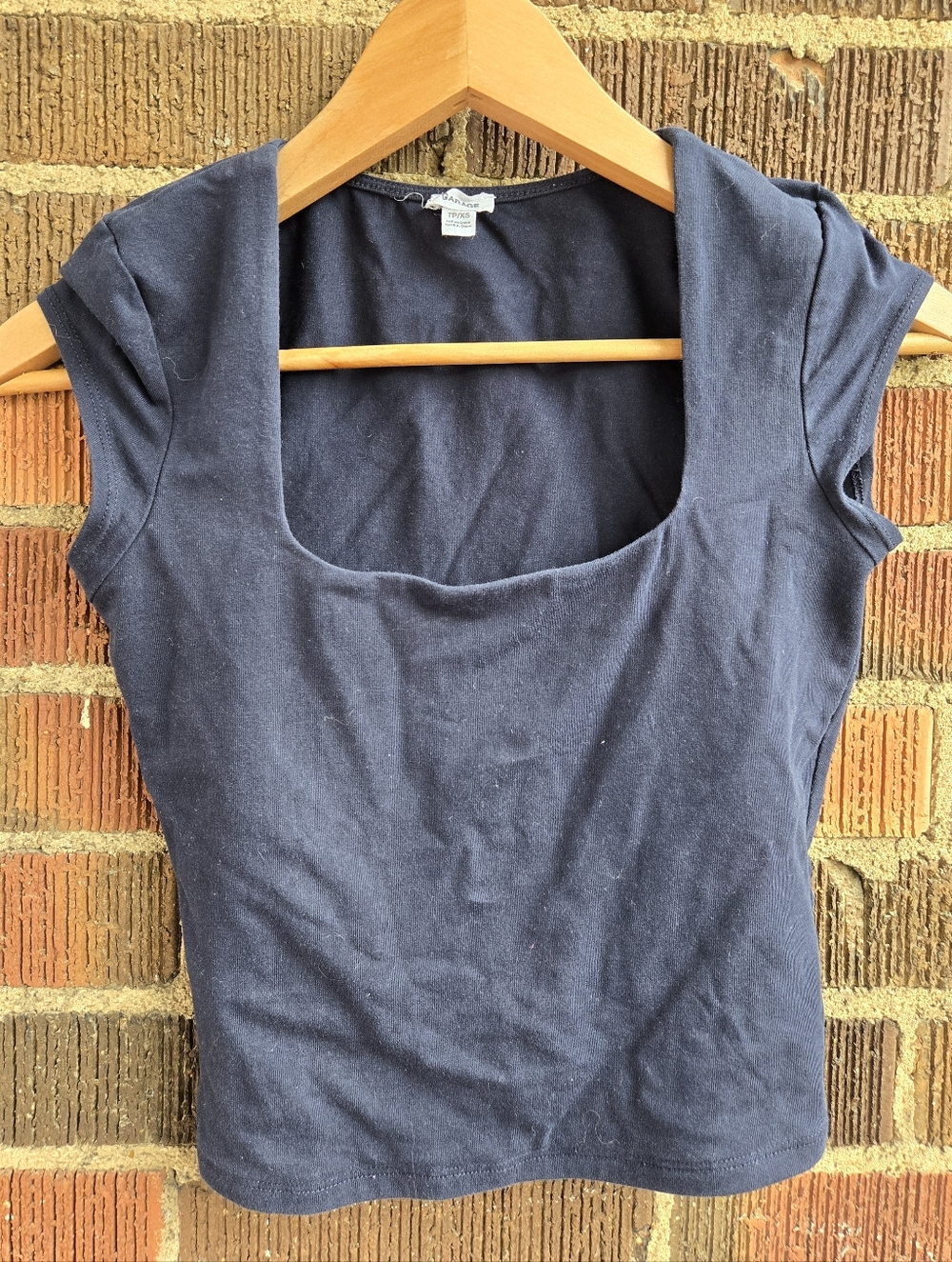 Garage Navy Square Neck Cap Sleeve Top